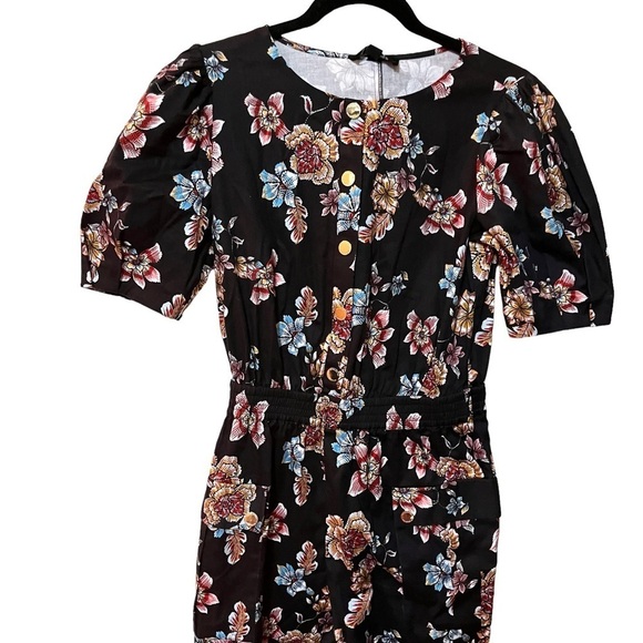 H HALSTON FLORAL JUMPSUIT PUFF SLEEVE MULTICOLOR XS NWT - Picture 4 of 9